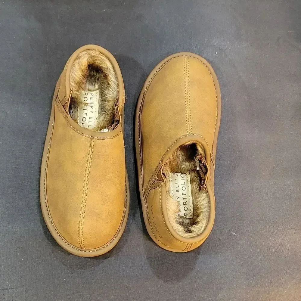 BRAND NEW PERRY ELLIS ROUND-TOE FAUX FUR INSOLE KIDS SLIPPERS